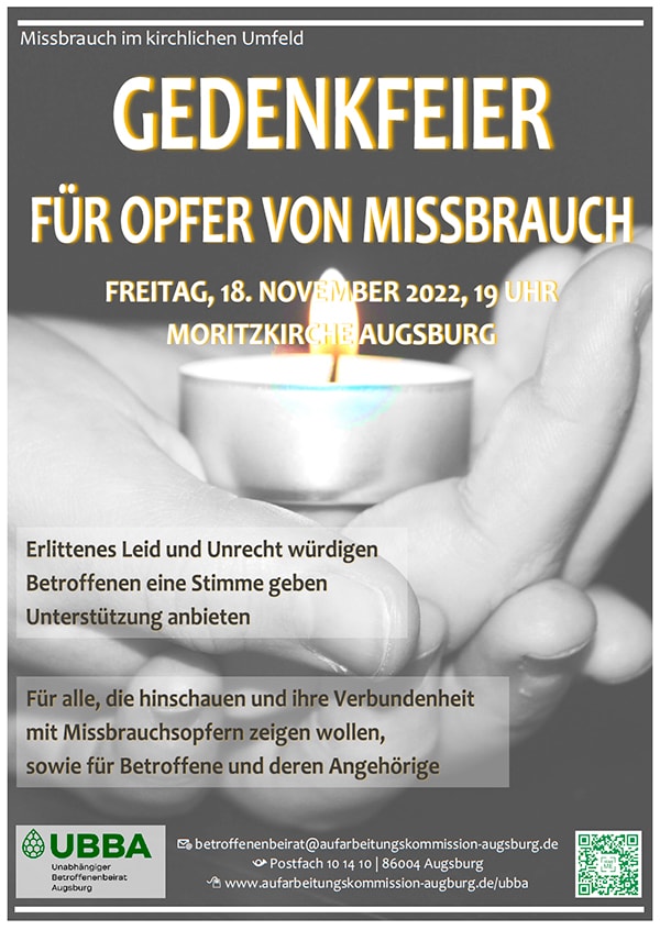 Plakat zur Gedenkfeier für die Opfer von Missbrauch – 18.11.2022, Moritzkirche, Augsburg
